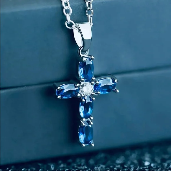 💜 Sapphire Cross Necklace 18” NEW - Picture 3 of 6